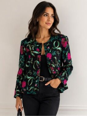 Toni Garment for C.C. Magic Vintage Floral Ribbon Print Jacket Large
